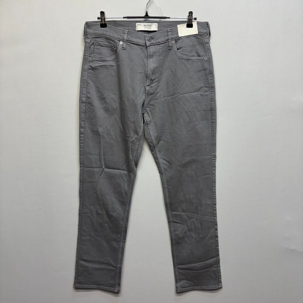 NWT Hollister Men Slim Straight Jeans Size 33x32 Gray Denim Stretch D101 -29